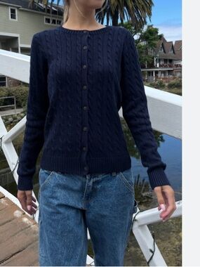 Brandy Melville navy blue cable knit cardigan